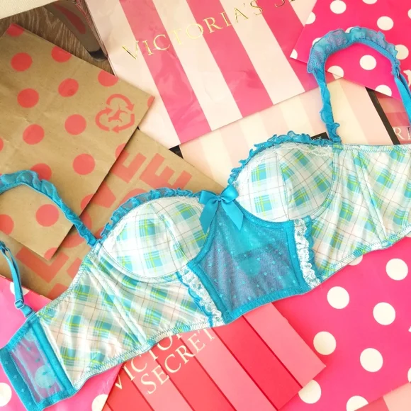 Victoria's Secret Vintage Sexy Little Things Blue Plaid Ruffle Bustier Bra NWT - Picture 13 of 16